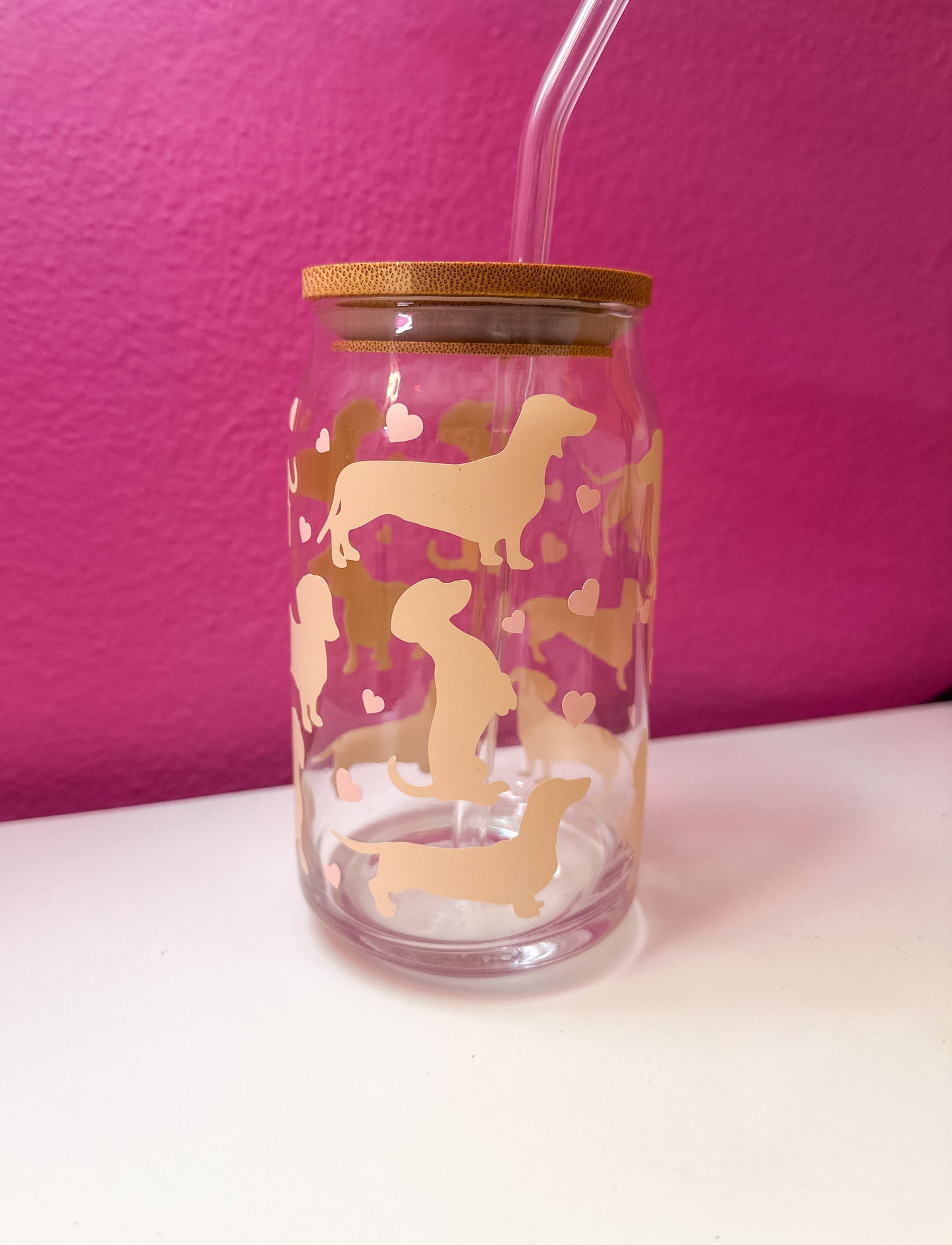 Dachshund 16 oz Glass Can